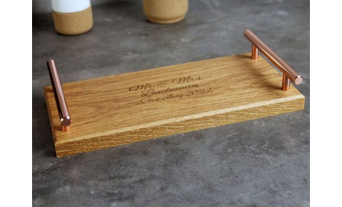 Personalised Oak Tray with Copper Handles | 150 X 300